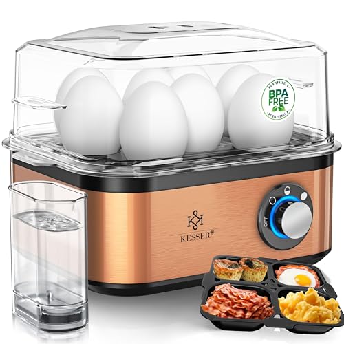 KESSER® Eierkocher für 1 bis 8 Eier elektrisch aus Edelstahl 500W & Warmhaltefunktion | LED-Drehschalter drei Härtegrade | BPA-Frei & Spülmaschinenfest | Messbecher, Eierhalter & Omlettschale Kupfer