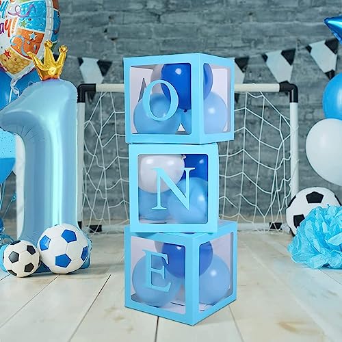 Image of Rozi Decoration Paper Blue One Balloon Box For 1St Birthday Parties Decorations Set Of 3 Box First Birthday Balloons Box, Happy Birthday Decoration For 1St Year Balloons Box Decor