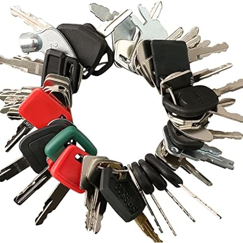 EISENS (43) Heavy Equipment Key Set Compatible with John Deere Case Caterpillar Komatsu JCB Kubota Bobcat JLG Genie Volvo Kobelco Doosan Takeuchi New Holland Hyster Hyundai Clark Toyota Daewoo Terex Cover