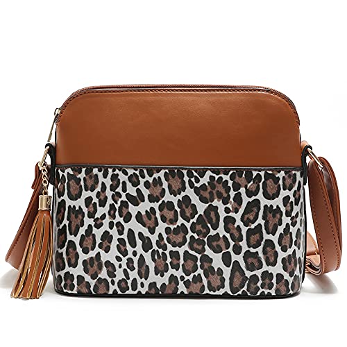 ROUROU Tassel Shoulder Bag for Women Leopard Print Crossbody Bag Large Capacity Satchel Fashion Handbag Purse