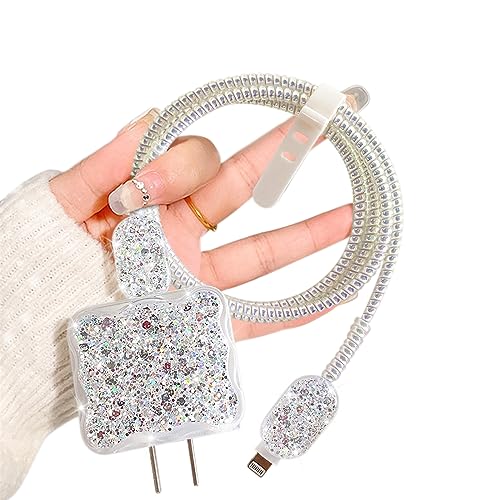 Coque USB et protecteur de câble ondulé transparent argenté pour smartphone iPhone