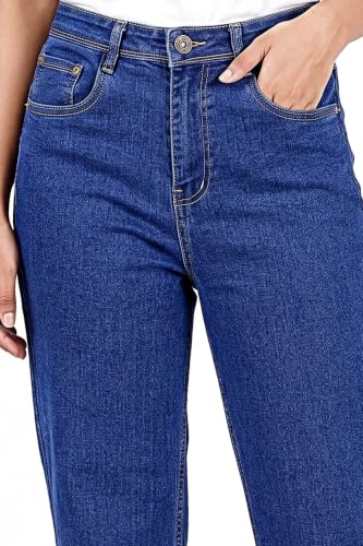 Image of Women's High Rise Wide Leg Denim Jeans | Stretchable Casual Blue Jeans for Women | Classic 5 Pocket Style | Comfortable Everyday Wear