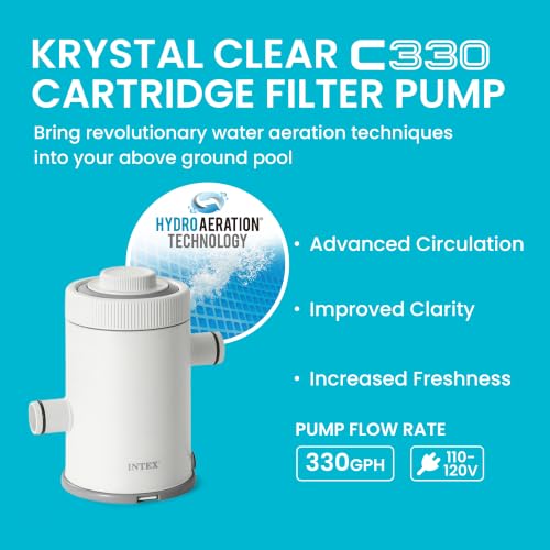 Image of INTEX C330 Cartridge Filter Pump for Above Ground Pools: 330 GPH Pump Flow Rate - Auto Timer - HydroAeration Technology - Includes Type H Filter Cartridge - Turnover Rate /System Flow 300 GPH