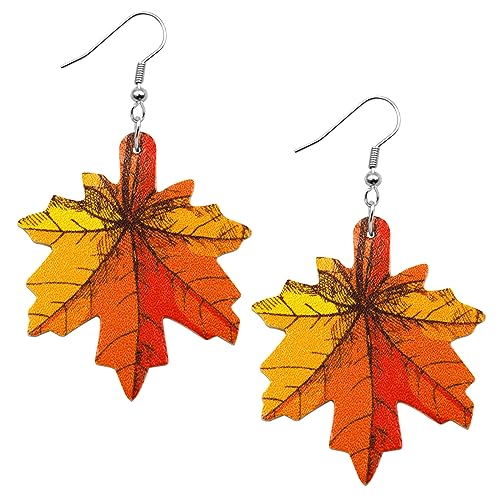 Nanafast Fall Thanksgiving Earrings for Women Leather Pumpkin Turkey Maple Leaf Shaped Thanksgiving Celebration Party Trendy Fall Dangle Fun Hook Earrings for Her Autumn Jewelry