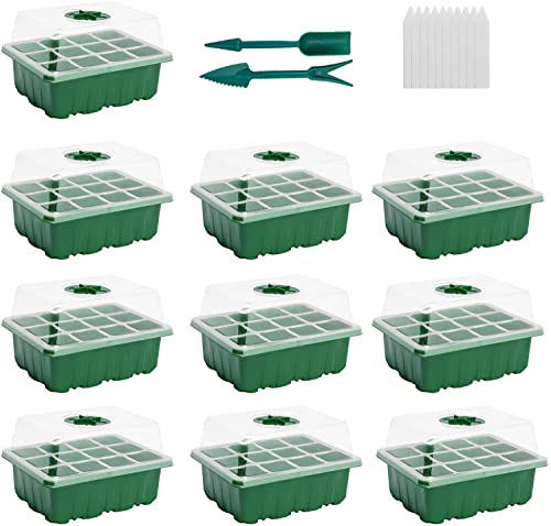 Mini Serre pour Plantes,10 PiÈCe Plateaux De Culture ÉPaissir Mini Serre De Jardin 12 Trous avec Couvercle, Outils De Plantation, ÉTiquettes De Plantes Convient pour La Germination des Graines Cover