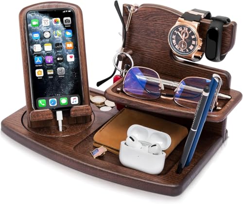 Schreibtisch-Organizer aus Holz & drehbarer Handyhalter, braun – für Ordnung und Aufbewahrung im...