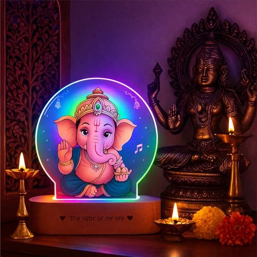 Image of ZOCI VOCI LED Ganesh Photo Frame Lamp - Spiritual Pooja Room Decor Light | Lord Ganesha Night Lamp for Home Temple | Religious Gift for Diwali, Housewarming, Festival Decor (RGB Smooth - (No Remote))