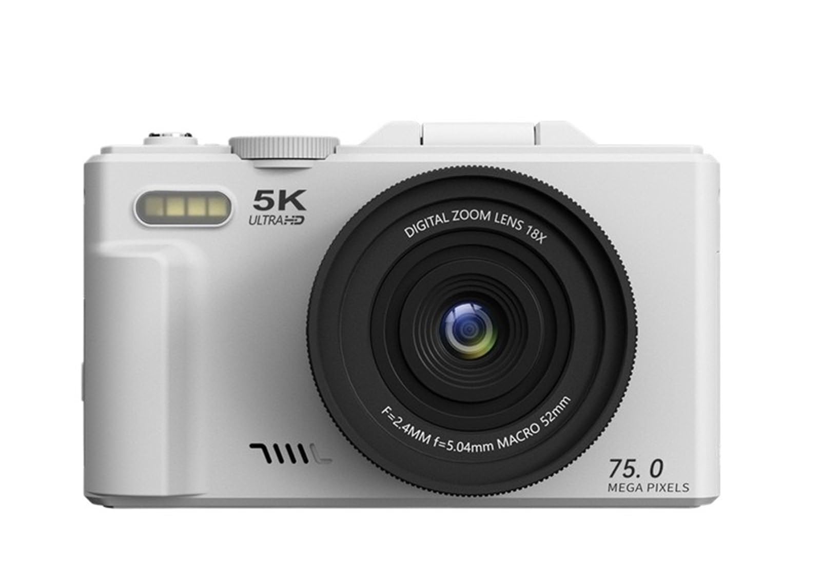 Kamera wideo, Cyfrowy aparat fotograficzny 5K do fotografii, aparat do vlogowania 75 MP, ekran odchylany o 180° 3 cale, punkt zoomu cyfrowego 18X, nagrywaj Camara 32 GB(WD08 White)