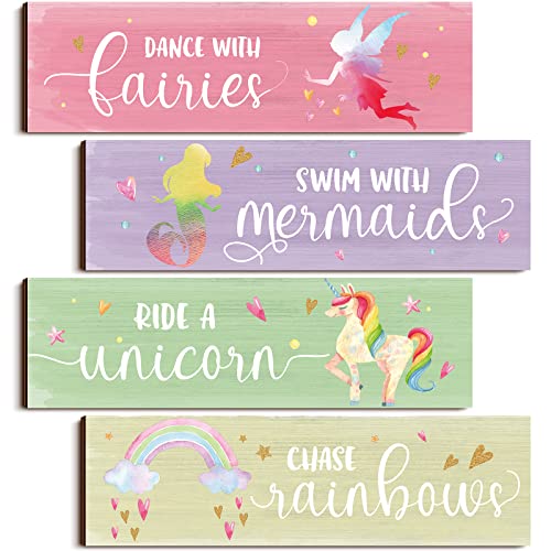 Image of Yulejo Unicorn Rainbow Girls Room Wall Decor Unicorn Rainbow Motivational, Inspirational Wall Art Room, Bedroom Decor for Girls Kids Bedroom Nursery Decorations ()