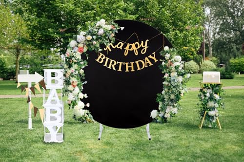 Image of Black Round Backdrop Cover Circle Arch Photography Party Balloon Background 7.2ft Birthday Backdrop for Halloween Party Baby Shower Decor