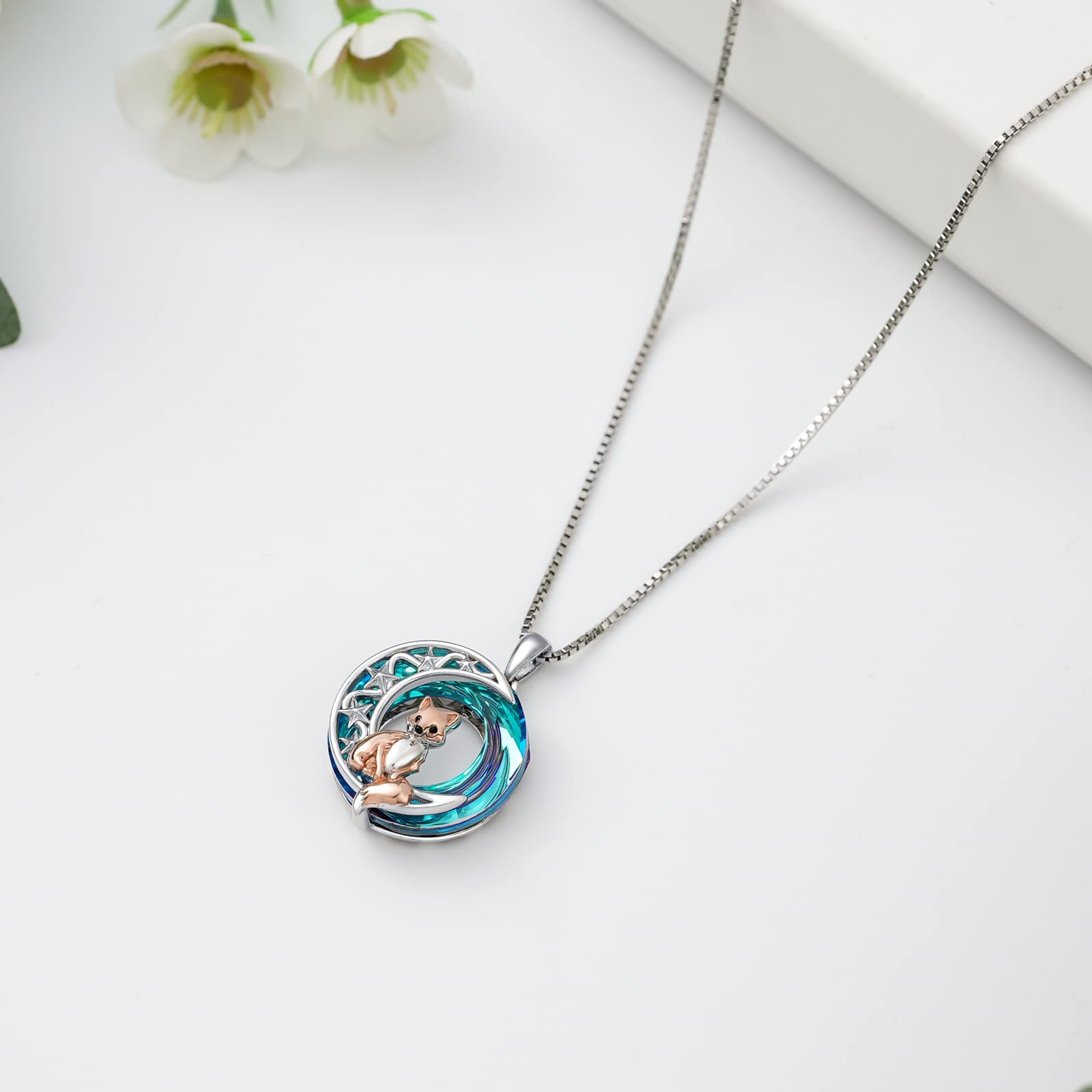 ROMANTICWORK Tier Halskette Sterling Silber Tier Anhänger Halskette Katze Eule Pinguin Delfin Hase Meerjungfrau Taube Pfau Kette Schmuck Geburtstag Geschenke für Damen Mädchen