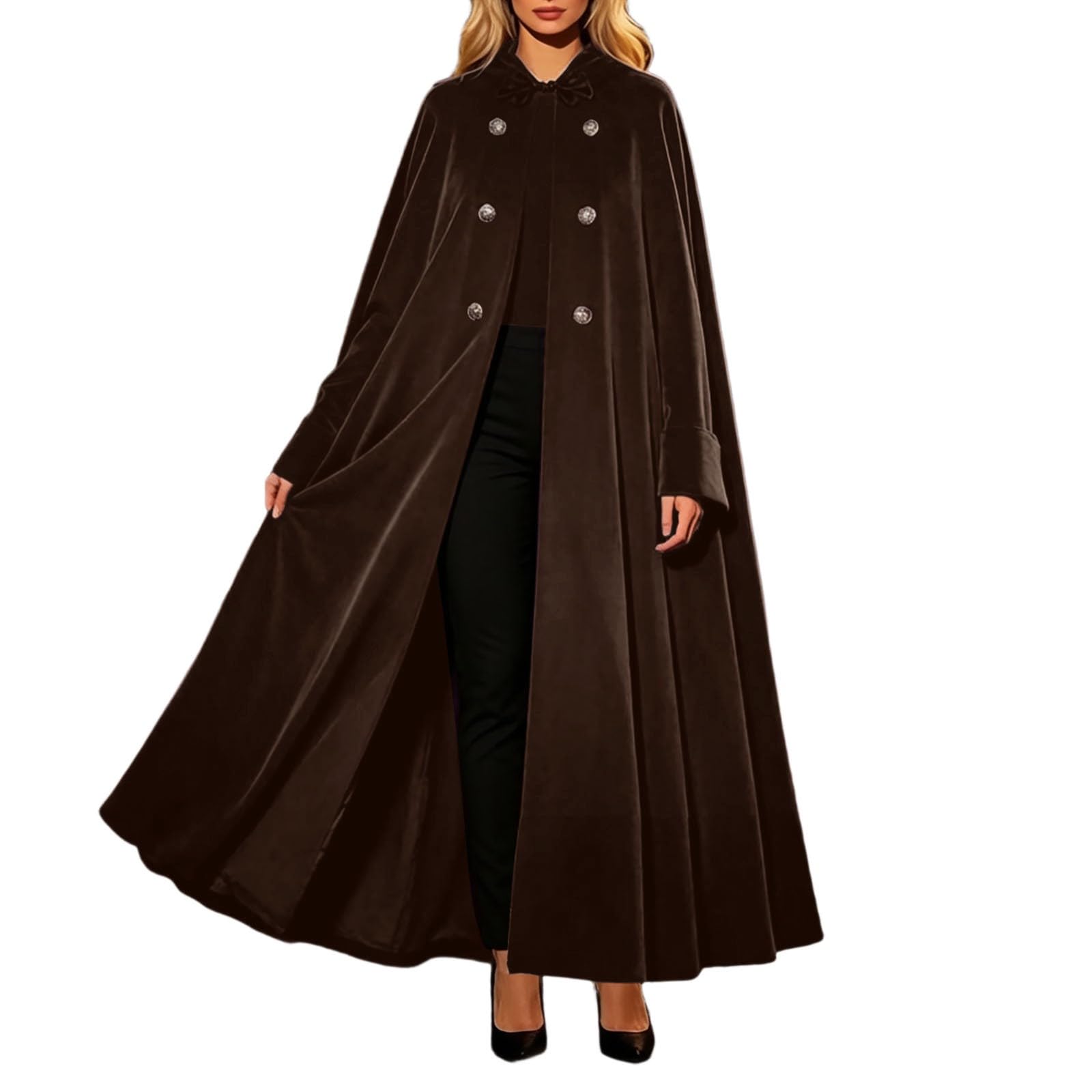 Mantello medievale con cappuccio per Halloween, elegante, per feste e cosplay, abito storico con travestimento vittoriano da donna, cappotto da mago medievale