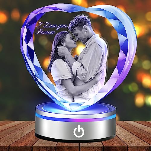 3D Crystal Photo Personalized, Customized Gifts for Women Mom, Crystal Picture Frame, Personalized Anniversary Birthday Gifts for Men, Him, Dad, Couple, Wedding Memorial Gift for Boyfriend