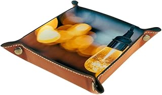 EZIOLY - Bandeja de Almacenamiento de Microfibra y Piel para Oficina, Color Amarillo, Organizador de Almacenamiento para Cartera, Llaves, Relojes, Joyas, etc. (20,5 x 20,5 cm), Multicolor, 16x16cm