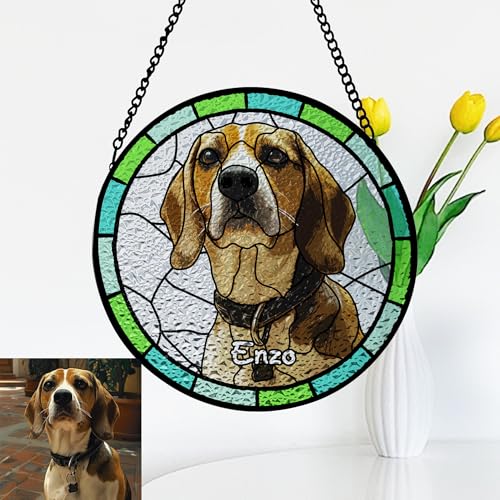 Custom Dog Portrait Hanging,Stained Glass for Windows,Stained Glass Dog Memorial,Custom Dog Portrait from Photo,SunCatcher,Custom Dog, cat, Any Animal Portrait. (Transparent-2)