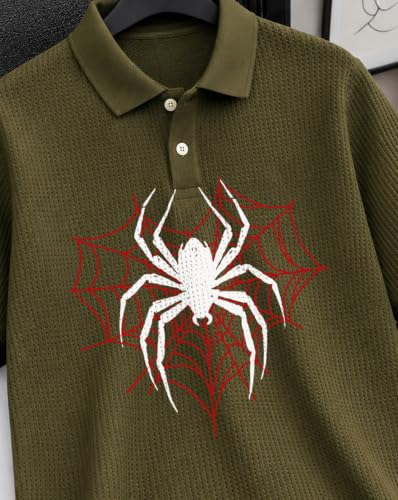 Image of AUSK Men's Spider Graphic Printed Polo T-Shirt | Cotton Blend Textured Half Sleeve Regular Fit Polo Neck Casual Wear Tshirt for Men