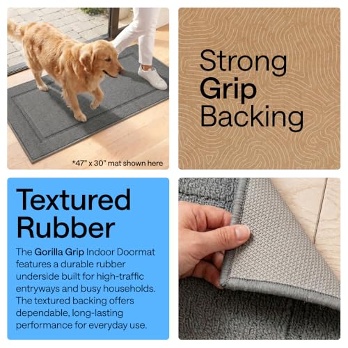 Image of GORILLA GRIP Indoor Door Mat, Rubber Backing Entry Rug 29x17, Gray