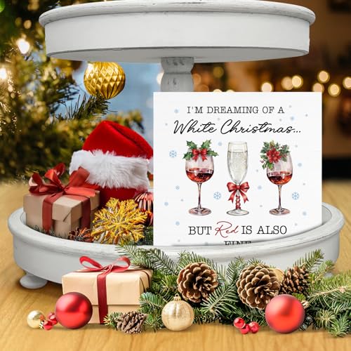 Image of Christmas Wine Decor, Wine Wood Box Sign, Drinks Lovers Gifts for Women Men, Farmhouse Christmas Home Office Decorations for Desk Table Shelf 5 X 5 Inches