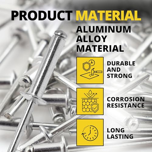 Image of 300PCS Large Flange Aluminum Pop Rivets 3 /16 inch x 1 /2 inch Big Head Steel Mandrel Dome Body Blind Clenches Set for Sheet Steel Duct Work Aluminum Boat Clenches Long Pop Rivets