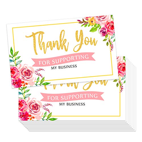 60 Thank You for Supporting My Business Note Cards - Florida Flower Style Customer Appreciation Notes - Package Insert - Pen Friendly Back - Business Card Size