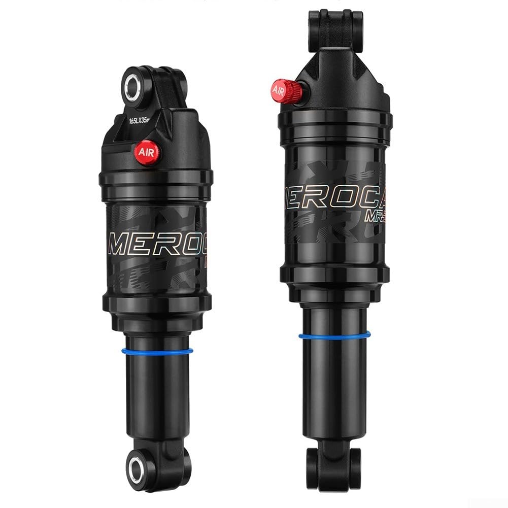 Aluminum Alloy Bike Rear Shock with Rebound Lockout and Air Pressure Adjustment Compatible with 125/150/165/190mm Suspension Systems (190MMx50MM)