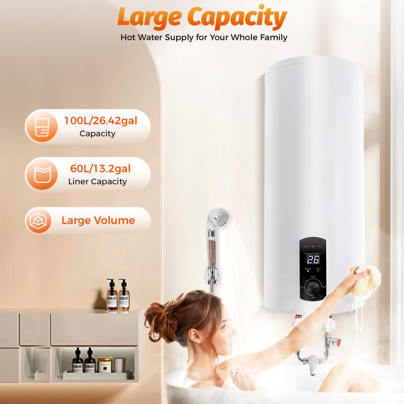Calentador De Agua Eléctrico De 60 Litros Para Montaje En Pared Vertical, Termo Eléctrico Con Depósito De Agua Caliente Para Baño Y Cocina