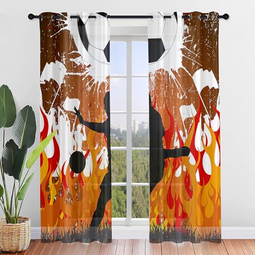 FANSU Lot de 2 Rideau Voile Rideau Voilage Imprimé Foot Ball, Translucides Rideaux pour Salon Coucher Voilage Fenetre Moderne Panneaux de Rideaux Intérieurs (107x160cm,Foot Ball 6)