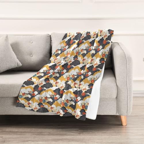 Couverture de style japonais fleurs nuages plaid grand format - 6