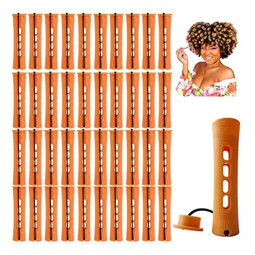 starze Perm Rods Set Cold Wave Rods Perm Rods for Natural Hair Hair Roller Curler Perm Rods for Long Hair Curly Rods Tools for DIY (Orange 40 Pcs)