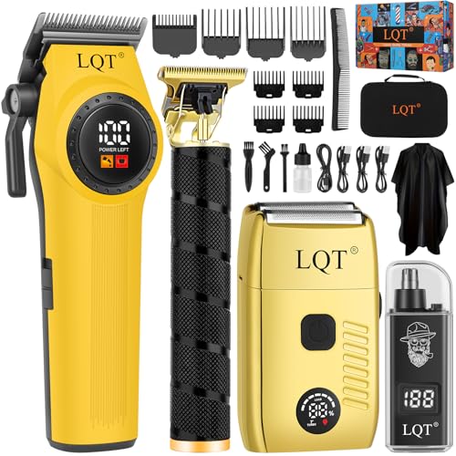 LQT Professional Hair Clippers for Men, Cordless Hair Clipper and Trimmers Set with Electric Dual Foil Shaver & Nose Trimmer,LED Display,All-in-One Grooming Kit for Home,Barber & Travel, Gifts for Men