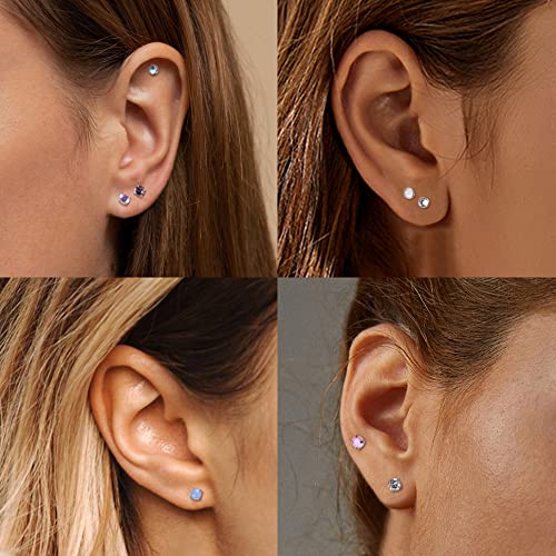 SAILIMUE 14 Pairs Hypoallergenic Surgical Steel Earrings for Women Men Small Stud Earrings CZ Opal Moonstone Turquoise Earrings Studs Set Cartilage Piercing Jewelry 20G3