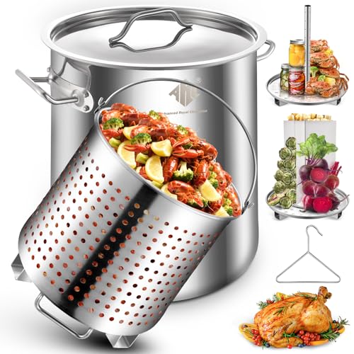 ARC Advanced Royal Champion 40QT Stainless Steel Stockpot for Seafood Crawfish Crab Boil Turkey Fryer Pot with Basket Divider and Hook, Crab Lobster Shrimp Outdoor Cooking and Home Brewing