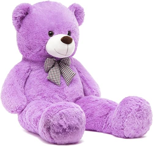 Sevgiliye Özel Hediye- Papyonlu 140 Cm Dev Boy Sevimli Peluş Koca Ayı - Özel Fiyat Lila