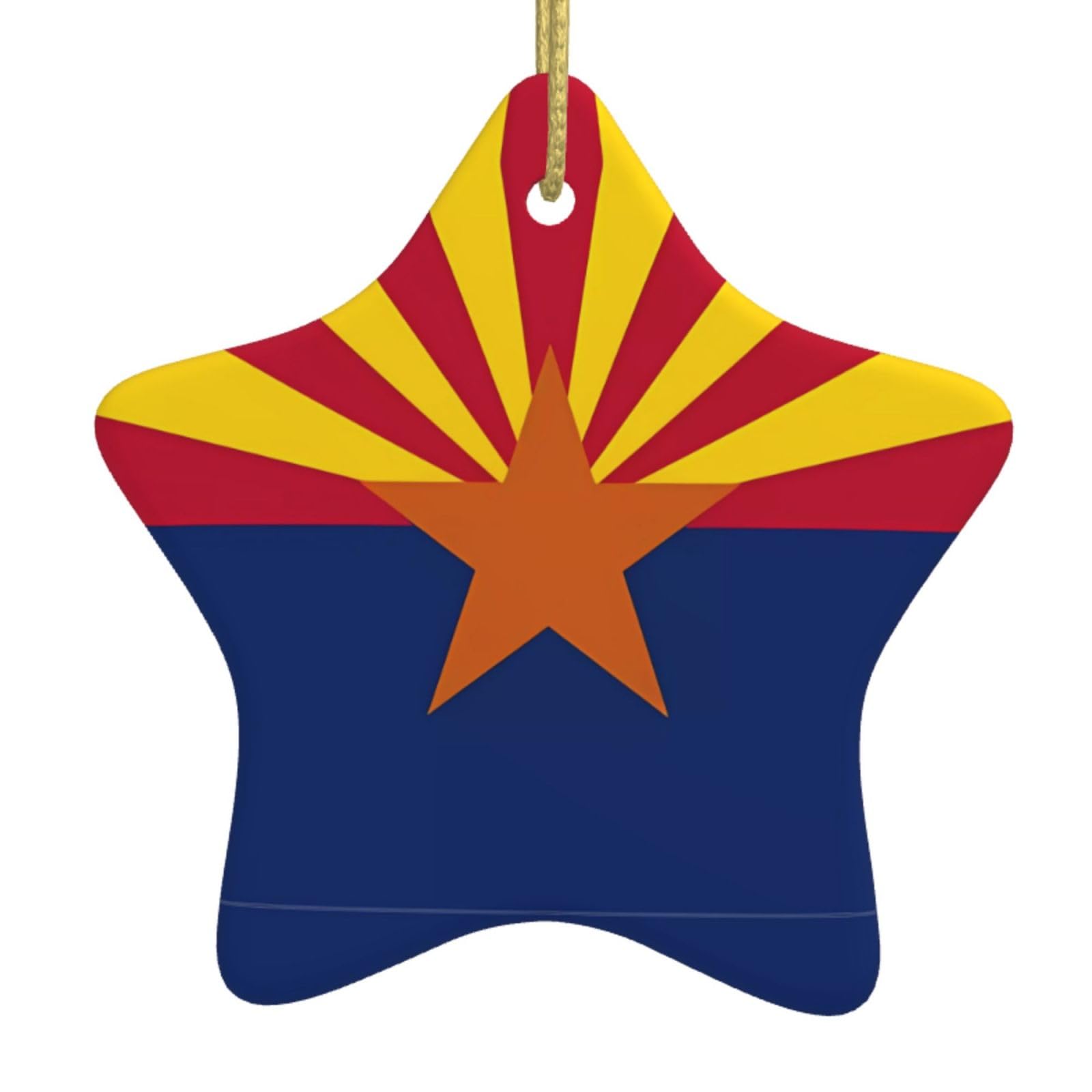 Arizona Flag Christmas Ceramic Star Pendant with Punched Holes and Gold Wire Rope, Christmas Tree Home Decoration