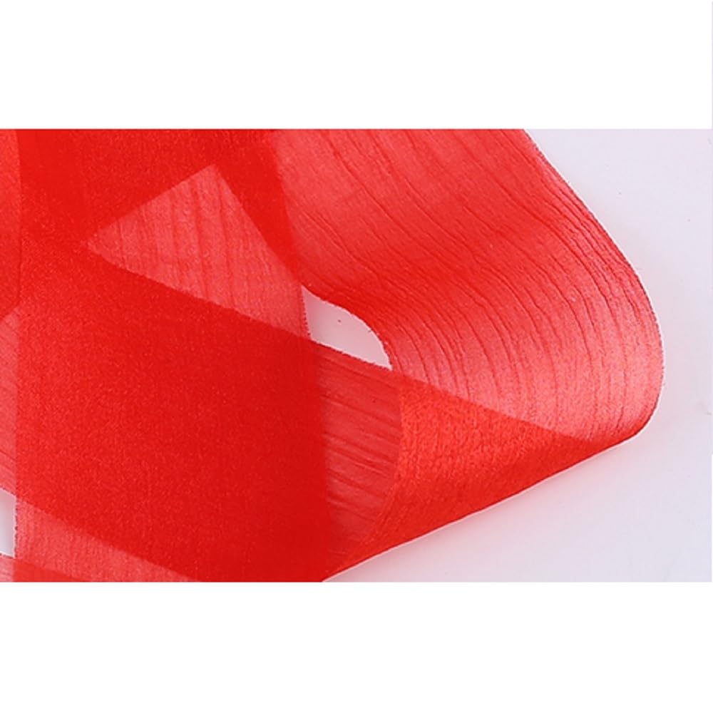 Cinta de gasa de raso, accesorios para el cabello, 5 cm, ancho, 50 metros, cinta de raso para hacer lazos, cinta de seda arrugada para nieve (rojo)