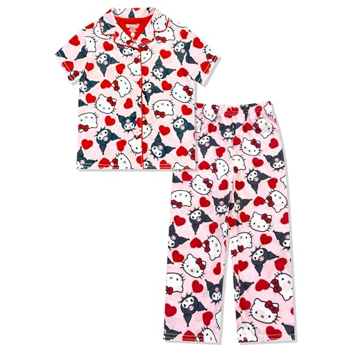 Hello Kitty Girls Pajama Set - 2 Piece Girls Pjs Button Down Short Sleeve & Pants For Kids - Official Product