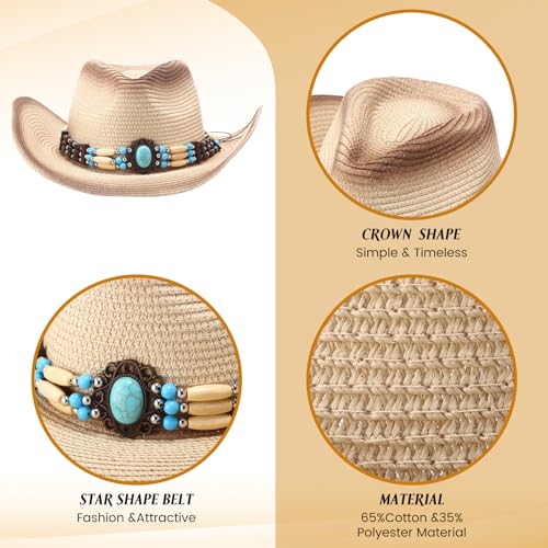 Image of JaGely 6 Pcs Men's Women's Straw Cowboy Hat Adjustable Western Cowgirl Classic Retro Woven Cowboy Hat with Wide Brim