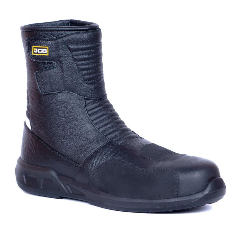 JCB SPEEDMAX Biker Ankle Boot for Men | Textured Leather | Velcro Closure | Toe Protection | Antislip & Abrasion Resistance | Double Density | Black | Size 6-10 UK-image-32
