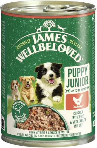 James WELLBELOVED 6 x 400g Hund Welpe/Junior Dose Nassfutter Huhn in Pastete