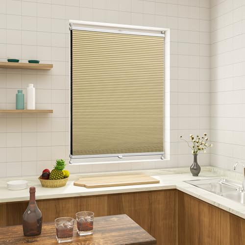 WOLTU Wabenplissee ohne Bohren verdunkelung, 100 x 120 cm, Beige-Weiß – Ansicht 7