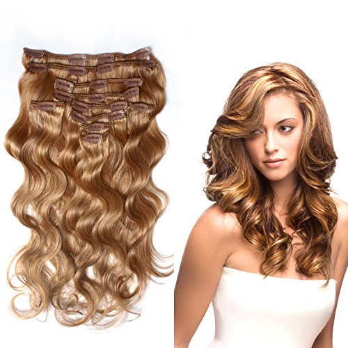 Bella Hair Grade 6A 24 inches Remy Virgin Hair Body Wave Clip in Hair Extensions Human Hair 10pcs 120g Color #14