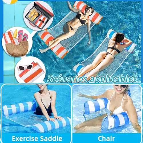 Bouee Piscine Adulte 2 Pièces Hamac de Piscine 4 in 1 Hamac Flottant Piscine Hamac Gonflable Piscine Flotteur Gonflable Piscine Matelas Piscine Pliable Gonflable (Deux Tubes Bleu + Orange) – vue 6