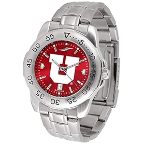 SunTime Men’s Utah Utes Sport Watch, 20mm Stainless Steel Strap, Reflective Shiny Dial with Date