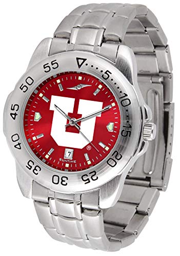 SunTime Men’s Utah Utes Sport Watch, 20mm Stainless Steel Strap, Reflective Shiny Dial with Date