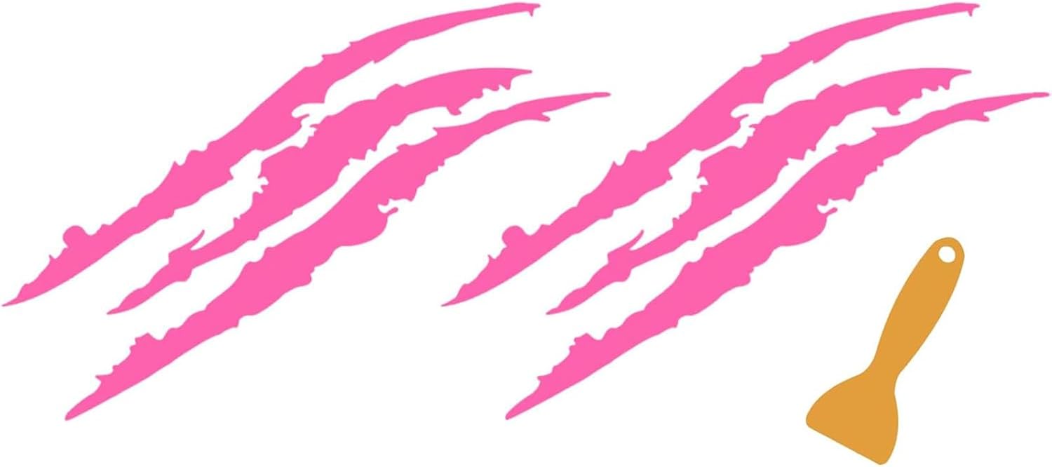 2PCS Claw Mark Decals for Cars, Car Headlight Stickers, Personalized Striped Stickers, Monster Claw Scratch Printed Reflective Decal, for Cars, Sedans, SUVs, Trucks, Motorcycles (Pink)