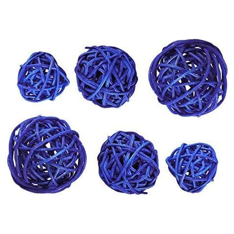 Worldoor 15pcs Wicker Rattan Ball Wedding Christmas Party Hanging Decoration Nursery Mobiles Mixed 3cm,4cm,5cm (Dark Blue) Cover