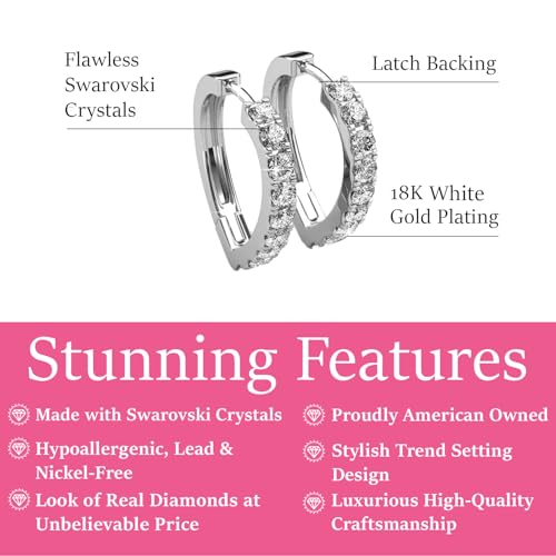 Cate & Chloe Waverly 18k White Gold 16mm Silver Hoop Earrings with Simulated Diamond Crystals, Hypoallergenic Jewelry for Women, Gift for Her2