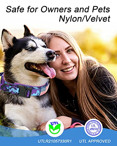 Hotsky Tactical Dog Collar, Adjustable Military Training Nylon Airtag Dog Collar With Handle And Heavy Duty Metal Buckle For Medium Large Dogs, With Airtag Holder And Two Patches（Purple Camo,L） #TOP6