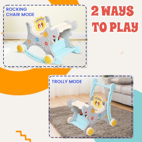 Image of Playgro Puppy Sit On Ride-On Cum Rocker Toy for Kids | Toddler Baby Rocker Ride-On Toys with Parent Push Handle Bars, Front Guard & Safety Seat Belt to Support Kids | Best for Gift | Age 24+ Months