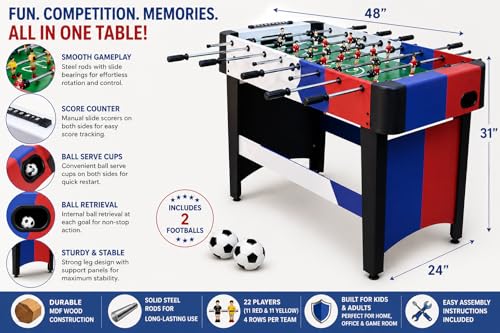 Image of IRIS 48-Inch Soccer Foosball Table for Kids & Adults - Heavy Duty Indoor Arcade Game, Sturdy Construction with Smooth Rods & Score Counter